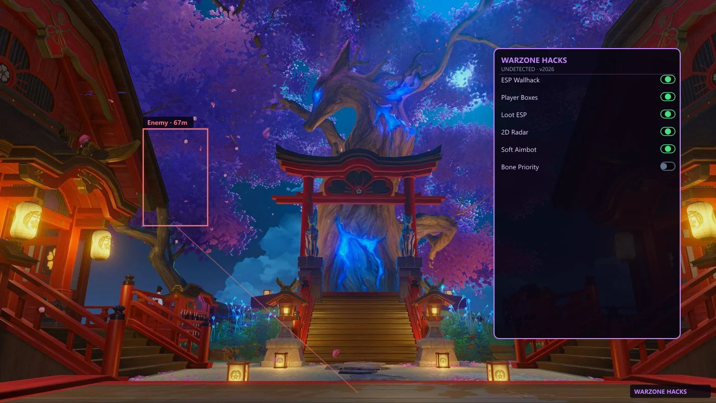 Genshin Cheats features — ESP, soft aim, and radar screenshots